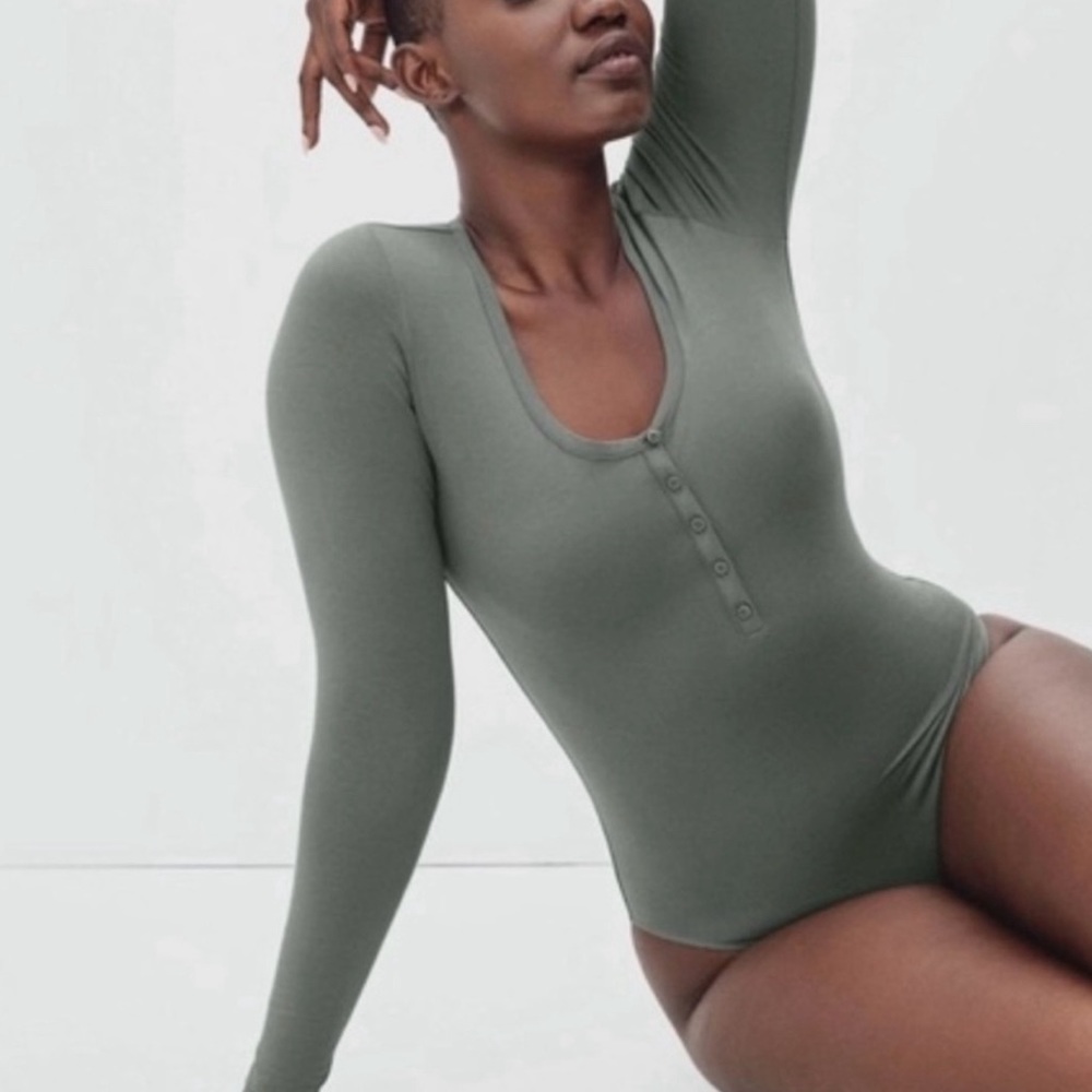 Everlane Olive Henley Long-Sleeve Bodysuit